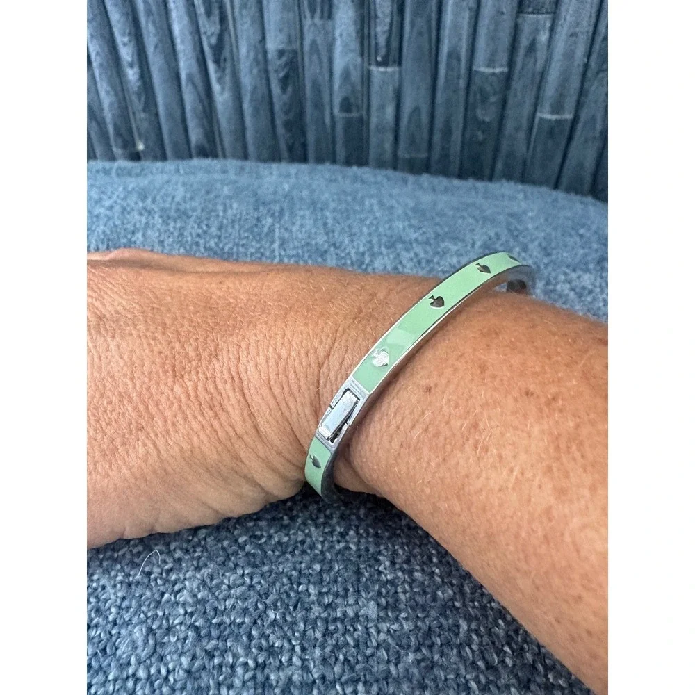 Kate Spade New York Heritage Spade Thin Enamel Bangle Bracelet Mint Green Silver - Picture 4 of 5